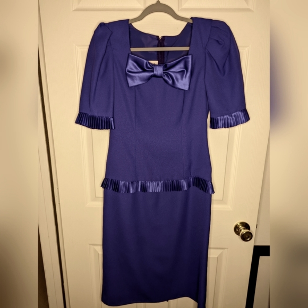 Vintage Miss Elliette purple dress bow & satin accents size 8